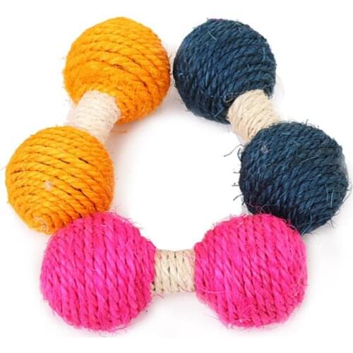 Funny Cat Toy Sisal Ball Tease Game Chew Dumbbell Barbell Pet Interactive Training Toys