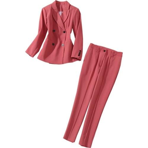Women clothing 2pcs suit set Fall / Winter outfits blazer top + ankle length pencil pants