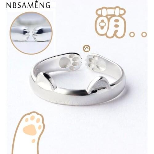925 Silver Rings For Women Cat Ear Wedding Rings Finger Engagement Ring Open Design Cute Fashion Adjustable Gift Jewellery