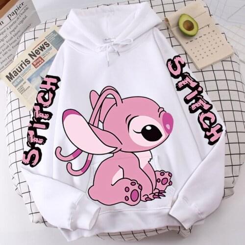 Disney Hoodie Fashion Stitch Angel Monster Letter Cartoon Hoodies Pullover Cute Harajuku Unisex Womens Sweatshirt Pocket Top