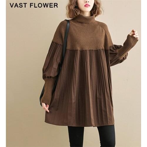Plus Size Turtleneck Pleated Knitted Sweater Women 2020 New Winter Fashion Long Sleeve Loose Oversized Pullover Sweater Clothes