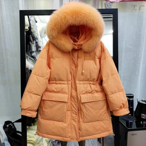 Natural Big Fox Fur Collar Winter Jackets Women 2021 New 90% White Duck Down Jacket Thick Warm Down Coat Hooded Long Parkas Snow