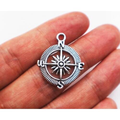 10pcs Tibetan Silver Plated compass Charms compass pendant for boho jewelry DIY 30*25*3mm
