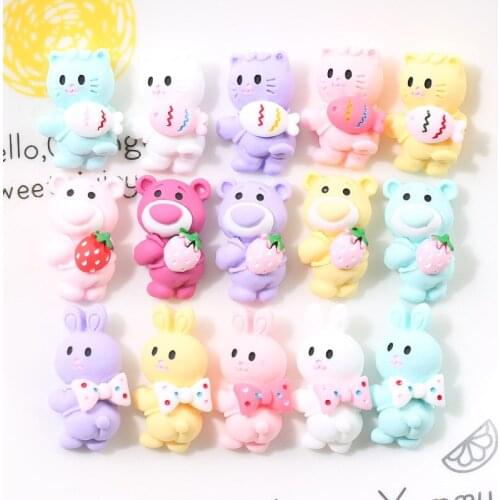 15Pcs Kawaii Cartoon Fish Cat Bear Flat Back Resin Cabochons Scrapbooking Phone Decor DIY Jewelry Craft Decoration Accessories