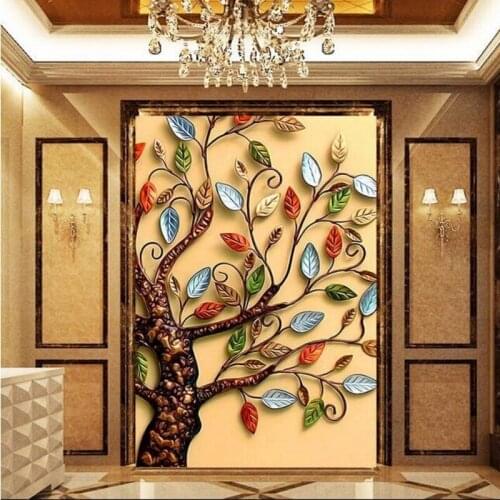 Beibehang 3D Photo Wallpaper Yellow leaves make money treeAisle Oil Painting Decorative Background Wallpapers Modern painting