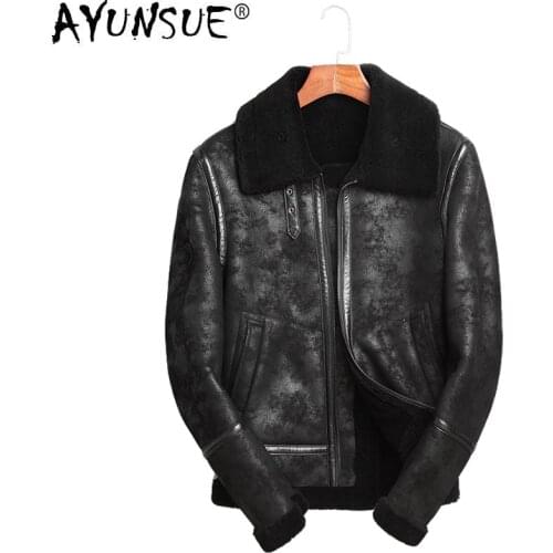 AYUNSUE Winter Jacket Men Genuine Sheepskin Leather Jacket 100%Wool Liner Coat Fashion Men Clothes 2020 F-CQ-8721 MY789