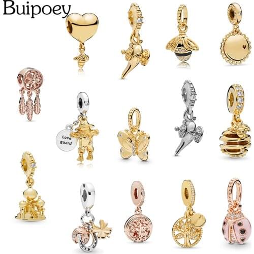 Buipoey 2pcs Gold Lamp Scarecrow Queen Bee Pendant Charm Fit Brands Bracelet For Women Necklace Bracelet Bangle Gift