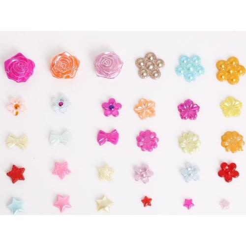 20-200Pcs Random Mixed Star Bow Rose Flower Half Round Flatback Plastic ABS Imitation Pearl Beads For DIY Craft Jewelry Making