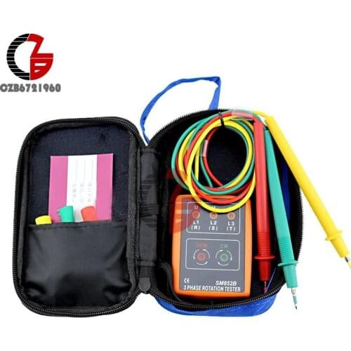 SM852B Digital Phase Sequence Meter 3 Phase Tester AC Phase Indicator Detector LED Buzzer Sequence Meter 60V-600V Voltage Tester