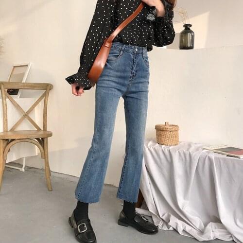 Jeans Women High Waist Ankle-length Simple Womens Flare Jean Korean Style All-match Elastic Zipper Fly Trendy Daily Trousers New