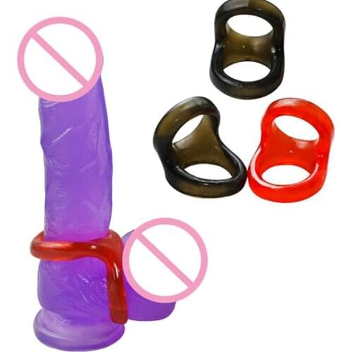 Erotic Double Penis Rings Men Delay Ejaculation Chastity Device Elastic Cock Rings Adult Games Product Sex Toys for Men Couples