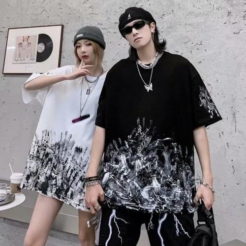 Male T-shirt Summer Oversized Tie Dye Short Sleeve O Neck Korean Style Retro Hip Pop High Street Man and Woman Couple Shirts