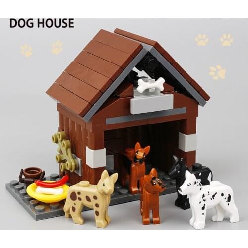 MOC City Toys Animals Pet Dog House Kids Animal Accessories Food Wooden For Children Model Set Farm Gifts Parts Building Blocks