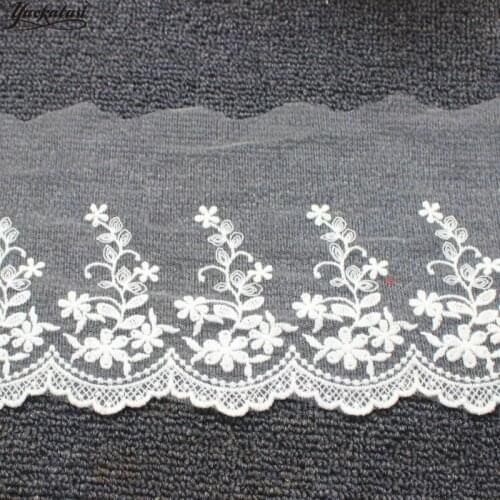 YACKALASI Cotton Lace Embroidered Appliqued 3D Flower White And Black Stiff Tulle Fabrics Scalloped Sewing Apparel Trims 15CM