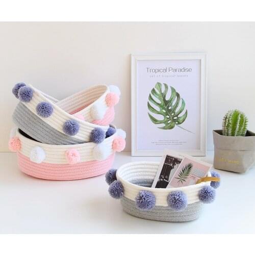 Fur Ball Cotton Rope Weaved Storage Basket Desktop Cosmetics Storage Basket Nordic Style Sundries Storage Box