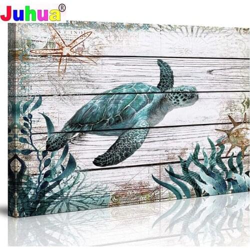Ocean Sea Wall Art Green Turtle 5D DIY Diamond Embroidery Full Square/Round Diamond Art Animal Mosaic 3d Picture of Rhinestone