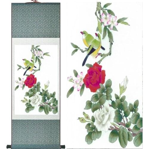 Birds and flower painting silk scroll painting traditional birds and flower painting Chinese ink paintingPrinted painting