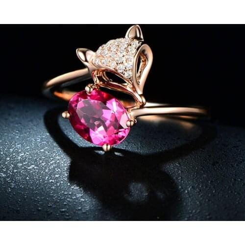 Cute fox crystal ring womens fashion creative styling crystal ring ladies party dress up jewelry beautiful gift