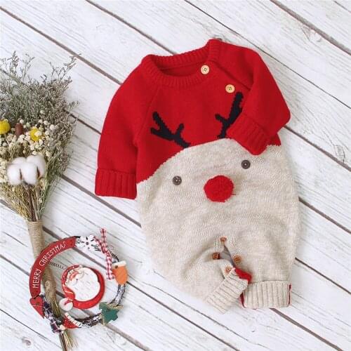 Pudcoco Newborn Baby Boy Girl Clothes Cartoon Fawn Christmas Print Long Sleeve Sweater Romper Jumpsuit One-Piece Outfit Warm Set