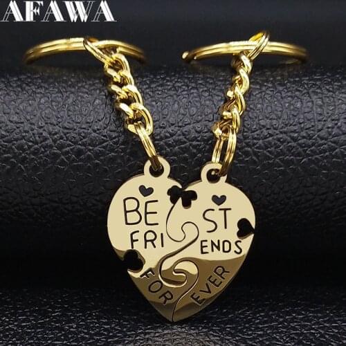 2 PCS 2021 Fashion Hearth Best Friend Stainless Steel Love Keychain Women Gold Color Ceychain Jewelry porte clef mignon K750S01