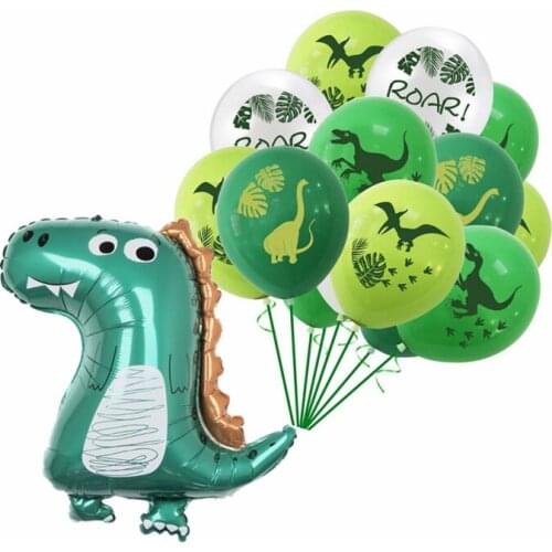 Crown dinosaur balloon green dinosaur aluminum foil balloon forest dinosaur theme party decoration balloon 18 inch round balls