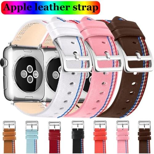 Leather Strap For Apple Watch Series 6 5 4 3 2 1 SE First Layer Leather Tri-car Line Wrist Band For Iwatch Band 40/42/44/38mm