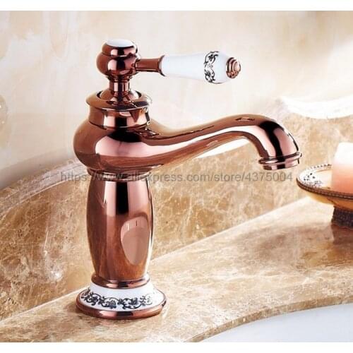 Bathroom Rose Gold Color Brass Basin Faucet Single Handle Bathroom Sink Faucet Cold and Hot Mixer Water Nnf502