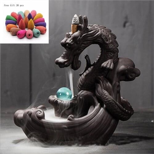Incense burner Ceramic Backflow Incense Burner Creative Home Decor Incense Holder Censer With Crystal Ball + 20pcs Incens