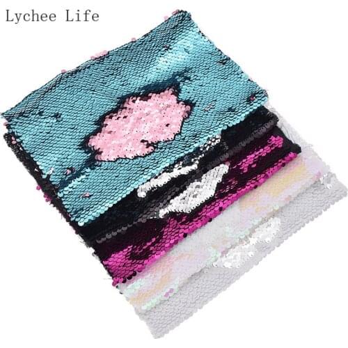 Lychee Life A4 Glitter Sequin Patchwork Fabric 29x21cm Polyester Synthetic Fabric For Garment Diy Sewing Handmade Crafts