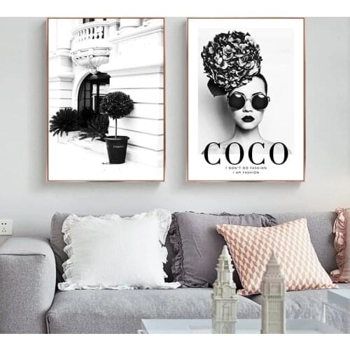 Fashion Flower Woman Poster And Print Coco Quotes Wall Art Canvas Painting Black White Vogue Pictures For Living Room Home Decor