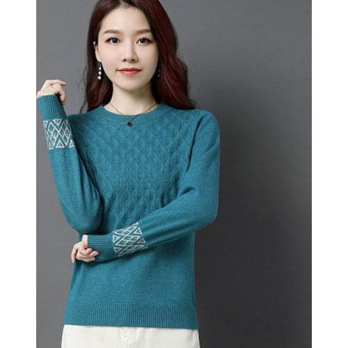 Spring Autumn Fahsion Women Sweater All-Match Pullover Knitwear Loose Elegant Ladies Embroidery Casual O-Neck Top TT0074