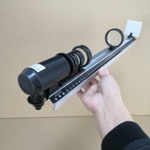 Science small production materials Optical equipment group students with optical bench with orbit physical optical convex lens