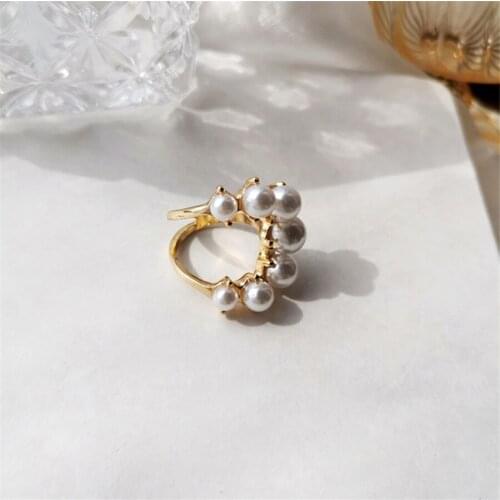 New Fashion Large Geometric Pearl Paving Ring for Women 2021 New Jewelry Personality Statement Open Ring Adjustable Jewelry