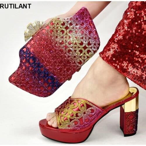 New Italian Ladies Shoes and Bags To Match Set Decorated with Rhinestone Women Shoe and Bag Set In Italy Elegant Crystal Shoes