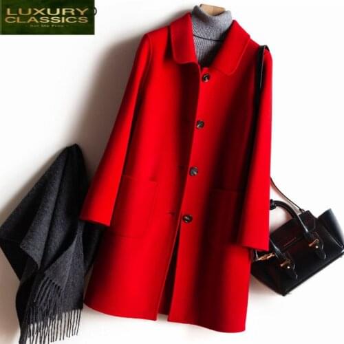 Natural Wool Coat 100% Female Sided Woolen Jacket Women Clothes 2021 Spring Korean Winter Elegant Long Overcoat LWL1407