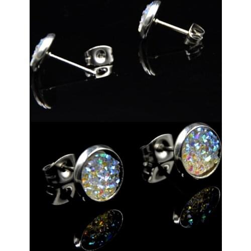 Pair Druzy Cluster Earring Ear Stud Ear Tragus Cartilage Body Piercing Jewelry For Babies Kids And For Sensitive Ears