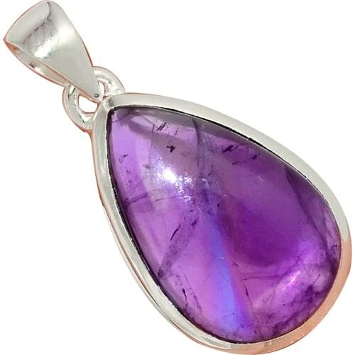 Genuine Amethyst CAB Pendant 925 Sterling Silver, Hand Made Women Fine Jewelry Gift