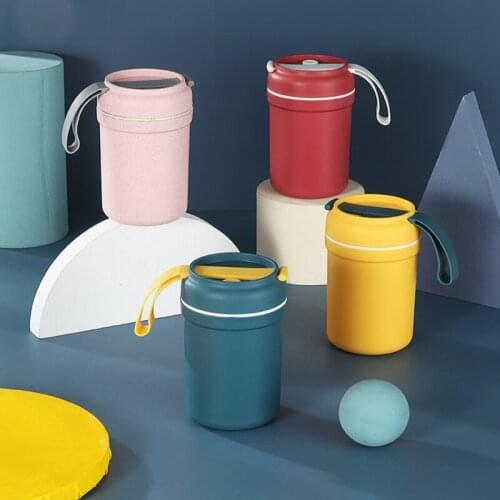 Portable Wheat Stalks Double-layer Breakfast Cup Heat Insulation Handy Milk Cup Creative With Lid Spoon Kitchen Tableware 330ml