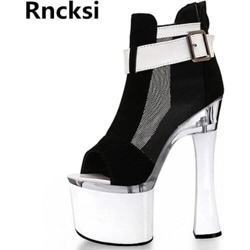Rncksi New Girl Peep Toe Womens 18cm Square Heels Party Dance Shoes Women Sandals Patform 18cm High Heels Pole Dance Sandals