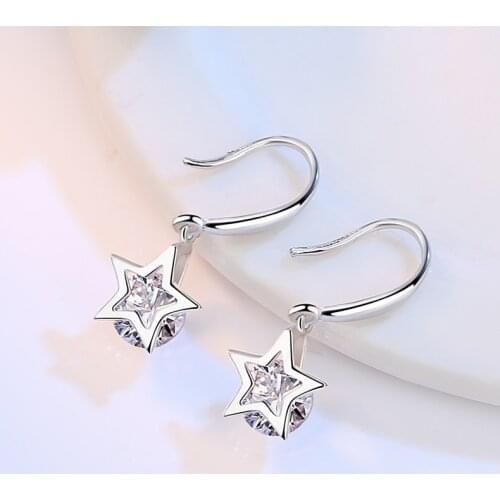 925 Sterling Silver Piercing Zircon Star Stud Earrings for Women Girls Wedding Party Gift pendientes eh277