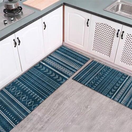 Blue Bohemia Mat With Geometric Printed Ethnic Style Kitchen Runner Mat Anti-slip Washable Bathroom Toilet Mat Doormat Nordic