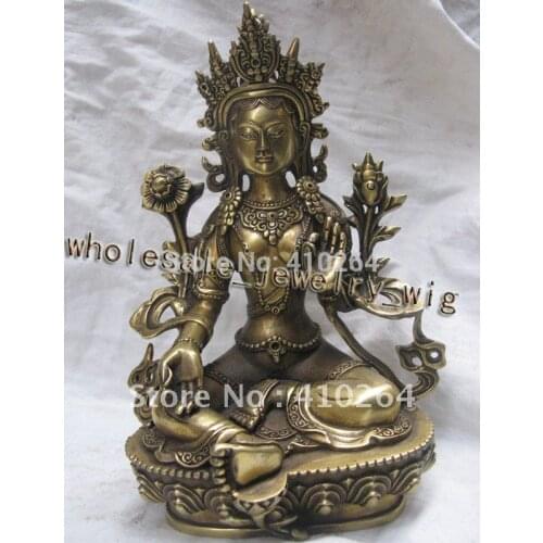 [old craft ]21cm beautiful white Tara Lotus pedestal fairy Buddhism buddha bronze statue (A0314)