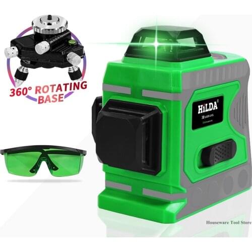 Laser Level 12 Lines 3D Cross 360° Horizontal & Vertical Cross Super Powerful Green Laser Beam Line Laser Levels with Battery