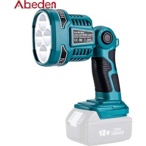 Abeden 14.4/18V Led Portable Spotlight for Makita Li-ion Battery 120LM USB Port Travel Camping Work Light Outdoor Flashlight