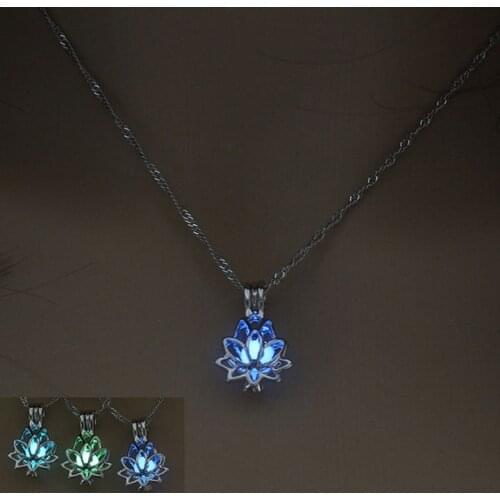 Luminous Glowing In The Dark Moon Lotus Flower Shaped Pendant Necklace For Women Yoga Prayer Buddhism Jewelry