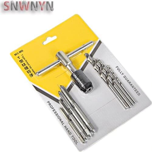 9PCS/SET T Type Thread Tap Reamer Metric Screw Tap Hand Taps Drill Bit Set Screw Hole Drill Bit Set Machine Thread Tap Hand Tool