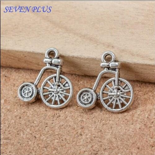 High Quality 20 Pieces/Lot 16mm*17mm Antique Silver Plated Small Vintage Bicycle Charms For Jewelry Making
