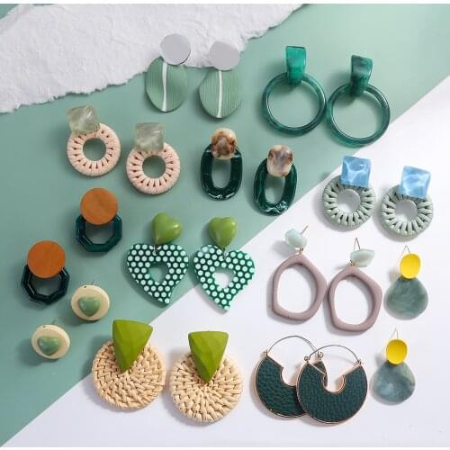 AENSOA 32 Styles Blue Geometric Acrylic Resin Dangle Drop Earrings for Women Korean Irregular Long Earring Pendant Jewelry Gift