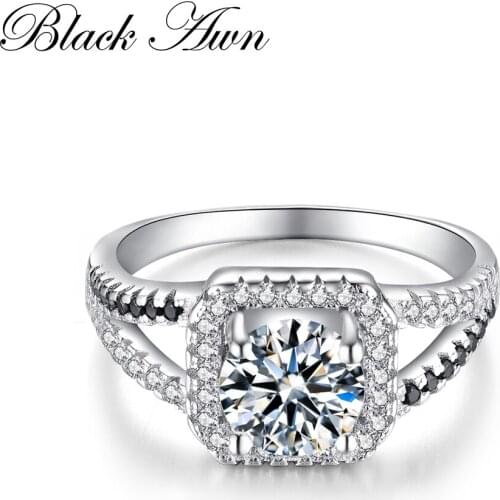 SODROV 2020 New Wedding Rings for Women Genuine 925 Sterling Silver Jewelry Black&White Stone Square Femme Ring Bijoux C218