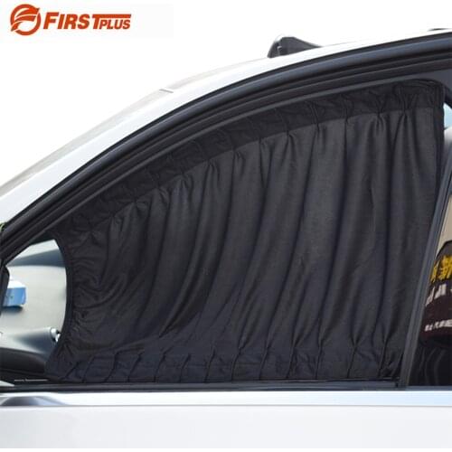 2 x Update 70L Aluminum Alloy Elastic Auto Car Side Window Sunshade Curtain Sun Visor Blinds- Black/Beige/Gray